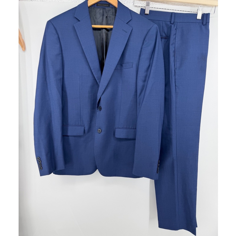 Calvin Klein Mens 40R 33x30 Blue 100% Natural Stretch Wool 2 Piece Suit READ
